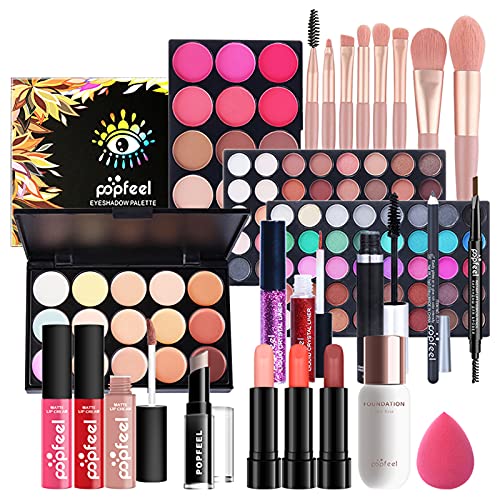 All in One Make Up Set, Schminke Set für Frauen, Makeup Set Starter Kit Multifunktions Kosmetik Schmink Kit mit Lidschatten Palette, Lippenstift, Eyeliner, Mascara, Pinsel Für Frauen Mädchen von CHSEEO
