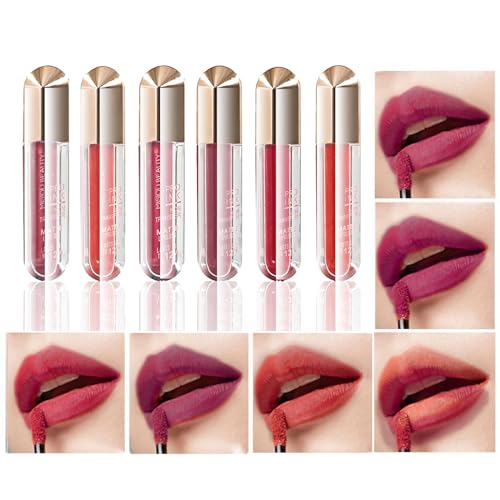 CHSEEO 6 Pcs Matte Lippenstift Set Lipgloss Kit, 16H Dauerhafter Waterproof Non Stick Cup High Pigmented Langanhaltender für Frauen Mädchen, Make-up Kosmetik Color Makeup Gift For Women - D von CHSEEO