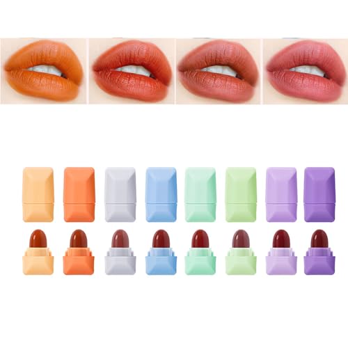 CHSEEO 8 Farben Lippenstift Set Matt, niedlicher Mini-Lippenstift in Kapselform euchtigkeitsspendender wasserdicht tragbar, Geschenkbox Schönheitskosmetik Kosmetika Geschenk für Mädchen Frauen - D von CHSEEO