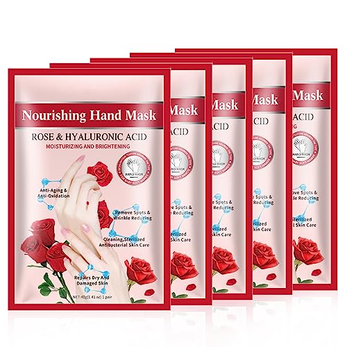 Handmaske, 5 Paar Feuchtigkeitshandschuhe, Handschuhe für die Handpflege Pflegende Regenerierende Peeling-Maske für Trockenes Altern und Rissige Hände, Hand Mask für Frauen und Männer von CHSEEO