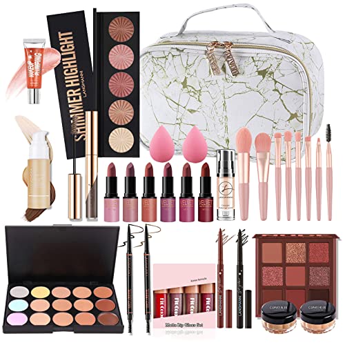 All in One Make Up Set, Schminke Set für Frauen, Makeup Set Starter Kit Multifunktions Kosmetik Schmink Kit mit Lidschatten Palette, Lippenstift, Eyeliner, Mascara, Pinsel Für Frauen Mädchen von CHSEEO
