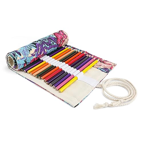 CHSEROK Leinwand Pencil Wrap, 36 Loch Stifterolle, Mäppchen mit Großem Fassungsvermögen, Leicht zu Tragen und Zu Waschen, Geeignet für Bleistifte, Buntstifte, Make up Pinsel von CHSEROK