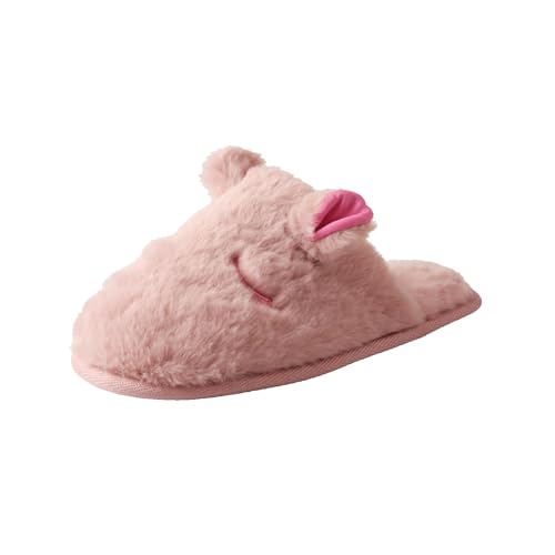 CHSHOER Damen Hausschuhe Nette Tier Hausschuhe Fun Cartoon Hausschuhe Warme Hausschuhe Winter flache Boden Plüsch Hausschuhe(Rosa,42/43) von CHSHOER