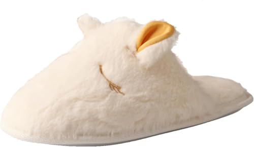 CHSHOER Damen Hausschuhe Nette Tier Hausschuhe Fun Cartoon Hausschuhe Warme Hausschuhe Winter flache Boden Plüsch Hausschuhe(Weiß,42/43) von CHSHOER