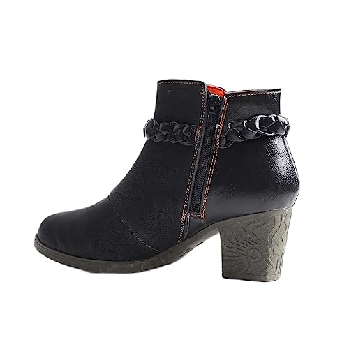 CHSHOER Damen Stiefeletten aus gewebtem Leder mit Blockabsatz(Schwarz,38) von CHSHOER