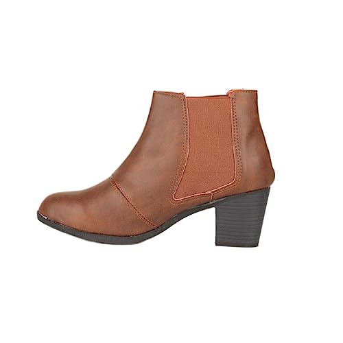 CHSHOER Klassische vielseitige Damen Stiefeletten 6cm Blockabsatz(Braun,38.5) von CHSHOER