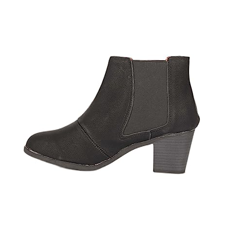 CHSHOER Klassische vielseitige Damen Stiefeletten 6cm Blockabsatz(Schwarz,40.5) von CHSHOER