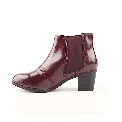 CHSHOER Klassische vielseitige Damen Stiefeletten 6cm Blockabsatz(Weinrot,38.5) von CHSHOER