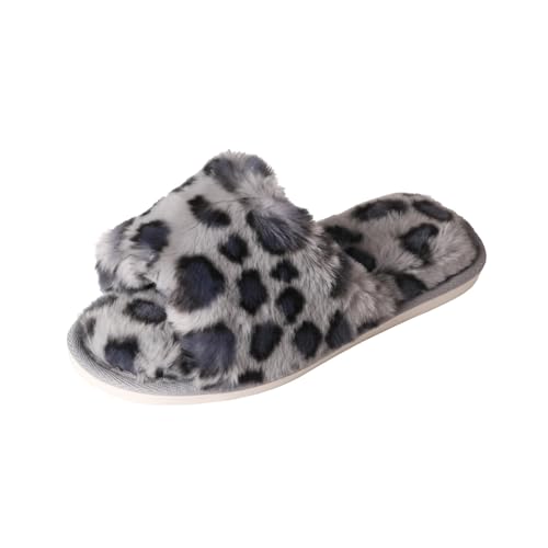 CHSHOER Winter Leopard Print Design Plüsch Home Baumwolle Hausschuhe für warme, rutschfeste und bequeme Frauen Hausschuhe(Blau38/39) von CHSHOER