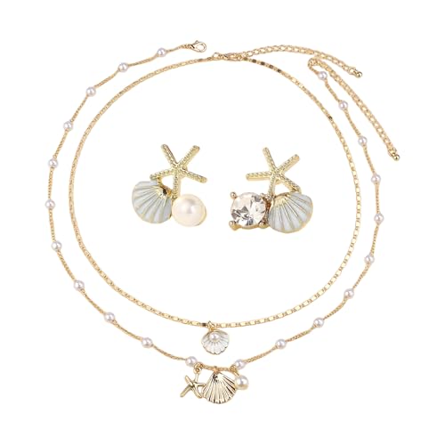 2 Stück Muschelketten, 1 Paar Muschelohrringe, Schmuck Im Bohème-Stil, Perlenkette Aus Legierung, Ohrringe Im Fantasy-Ozean-Stil, Strandurlaubsschmuck von CHSZSH