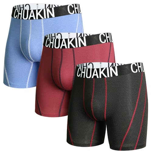 CHUAKIN Herren Boxershorts 3er Pack Elastisch Sport Funktionsunterwäsche Männer mit Eingriff Schnell Trocknende von CHUAKIN