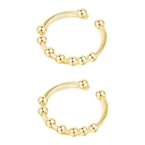 CHUANFU 2 Stück Anxiety Ring aus langlebigem Edelstahl, Verstellbar Anti Stress Ring, Angstring Effizient Linderung von Ängsten, Stressring für Damen, Frauen und Mädchen, Gold von CHUANFU