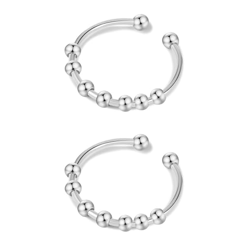 CHUANFU 2 Stück Anxiety Ring aus langlebigem Edelstahl, Verstellbar Anti Stress Ring, Angstring Effizient Linderung von Ängsten, Stressring für Damen, Frauen und Mädchen, Silber von CHUANFU