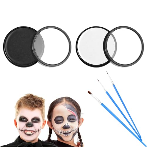 CHUANFU Halloween Schminke Schwarz Weiß, Halloween Make Up Set, Kinderschminke Set mit Pinseln, für Theaterschminke, Karnevalsschminke, Party Cosplay Kinder Erwachsene von CHUANFU