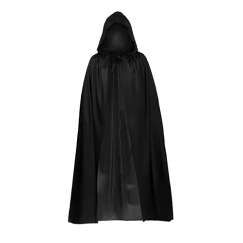 CHUANGOU Halloween Umhange Schwarzer Umhang Long Black Cloak Unisex Robe Umhang fur Erwachsene Kinder,M von CHUANGOU