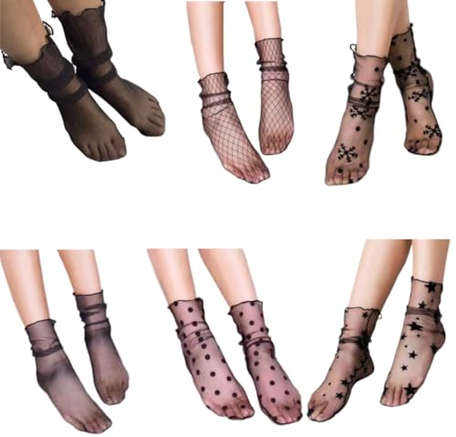 CHUANGOUONLY 6 Paar Durchsichtige Socken，Socken Damen Knöchel Dünne，Feinstrümpfe Feinsöckchen Schwarze Sommersocken Trachtensocken. von CHUANGOUONLY