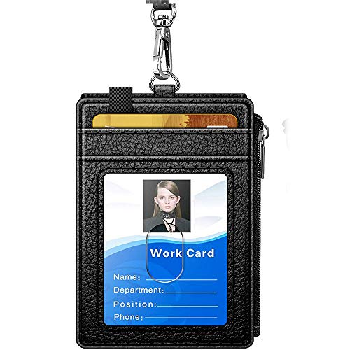 Ausweishülle mit Reißverschluss, Arae PU-Leder Ausweishülle mit Brieftasche, Kreditkartenfächern und abnehmbarem Trageband/Trageriemen (Reißverschluss-Vertikal, Schwarz) von CHUCKSSS