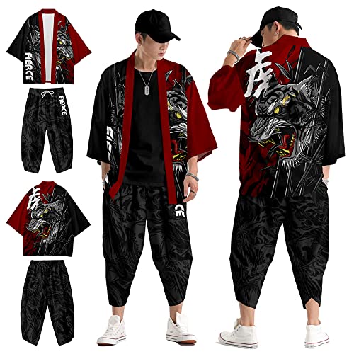 CHUIKUAJ Japanisches Kimono Cardigan Herren Damen Mode Cartoon Print Jacke Plus Size Traditionelle Haremshose Anzug Männer Sommer Alltagskleidung Loose Pyjamas Bademantel,Black-Small CHUIKUAJ Japanisches Kimono Cardigan Herren Damen Mode Cartoon Print Jacke Plus Size Traditionelle Haremshose Anzug Männer Sommer Alltagskleidung Loose Pyjamas Bademantel,Black-Small von CHUIKUAJ