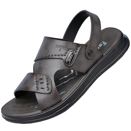 CHUIKUAJ Ledersandalen für Herren – Outdoor-Strandschuhe aus Leder mit Offener Spitze, Sommer-Freizeit-Slipper, Leichte Wassersandale, Verstellbar (zweifach verstellbar),Grey-45EU von CHUIKUAJ