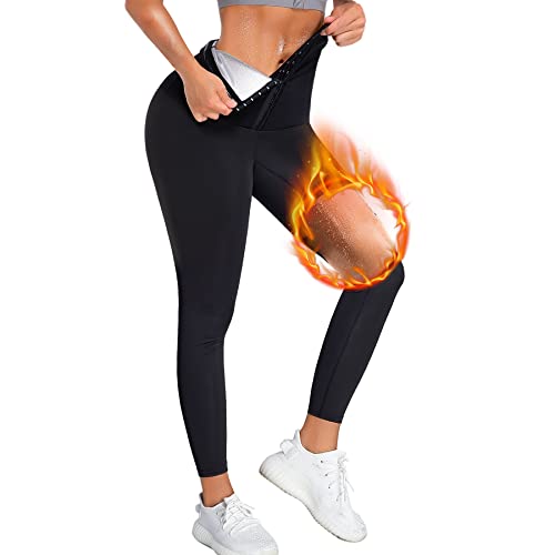 CHUMIAN Damen Sauna Jogginghose Sporthose Hohe Taille mit Bauch Weg Gewichtsverlust Hosen Schwitzhose für Damen Bauchkontrolle Oberschenkel Shaper für Gym (XL, Schwarz) von CHUMIAN