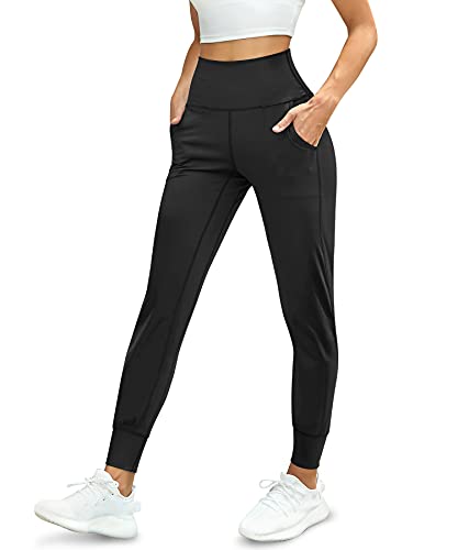 CHUMIAN Damen Sport Leggings Hohe Taille Lange Jogginghose Slim Fit Sporthose Boom Booty Yogahose mit Taschen Bauchkontrolle für Fitness Workout (Schwarz, XL) von CHUMIAN