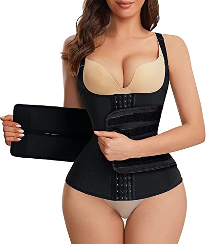 CHUMIAN Damen Taillenmieder Unterhemd Bauch Weg Trägertop Waist Trainer Unterbrust Korsett Corsage Body Shaper zur Haltungskorrektur (L, Schwarz) von CHUMIAN