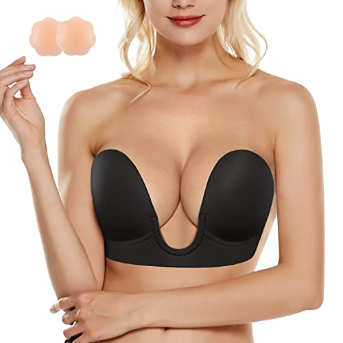 CHUMIAN Push Up Klebriger BH für Frauen Silikon Klebe BH Trägerlose Push Up Rückenfreies Kleid Brüste Invisible Bra Wiederverwendbare und Selbsteklebende BH für Ballkleider, Abendkleider (XL) von CHUMIAN