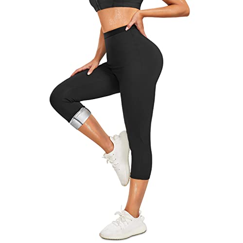 CHUMIAN Sauna Jogginghose Sporthose Damen Abnehmen Hosen Laufhose Hot Thermo Sweat Schwitzhose Schwitzen Leggings Pants Trainingshose Sweathose (Schwarz, L) von CHUMIAN