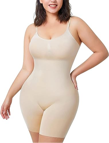 CHUMIAN Shapewear Damen Bauchweg Shaping Bodysuit Miederbody Stark Formend Body Shaper Nahtlose Formende Bodys Figurformender (Beige, L-XL) von CHUMIAN