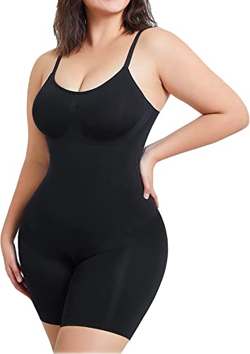 CHUMIAN Shapewear Damen Bauchweg Shaping Bodysuit Miederbody Stark Formend Body Shaper Nahtlose Formende Bodys Figurformender (Schwarz, L-XL) von CHUMIAN