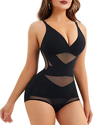 CHUMIAN Shapewear Damen Body Shaper Bauchweg Miederbody Stark Formend Taillenformer Figurformender Shaping Bodysuit (Schwarz, 3XL) von CHUMIAN