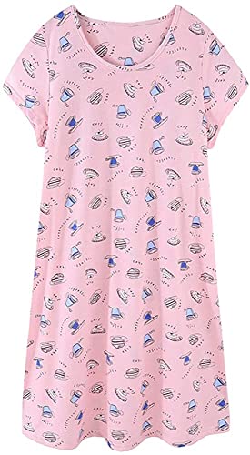 CHUNG Damen Nachthemden Kurzarm Nachtkleid Schlafhemd Sommer Schlafshirt Kurzarmshirt Baumwolle Nachtwäsche Mit Sterne Animals Pink Cup, L von CHUNG