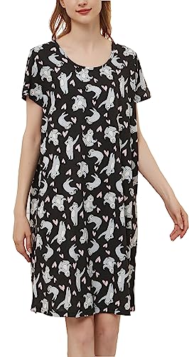 CHUNG Damen Nachthemden Kurzarm Nachtkleid Schlafhemd Sommer Schlafshirt Kurzarmshirt Baumwolle Nachtwäsche Mit Sterne Animals BlackSloth, XL von CHUNG