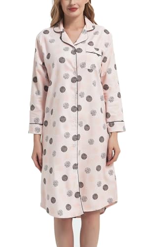 CHUNG Damen Nachthemd Kariertes Nachtkleid Langärmeliges Nachtshirt Kuscheliges Flanell Nachtwäsche aus gebürsteter Baumwolle Polka Dot L von CHUNG