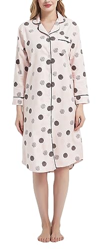 CHUNG Damen Nachthemd Kariertes Nachtkleid Langärmeliges Nachtshirt Kuscheliges Flanell Nachtwäsche aus gebürsteter Baumwolle Polka Dot XL von CHUNG