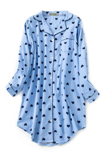 CHUNG Damen Nachthemd Langarm Knopfleiste Frauen Kariertes Schlafhemd Plaid Schlafshirt Tartan Pyjamas Flanell Baumwolle BluHeart 2XL von CHUNG