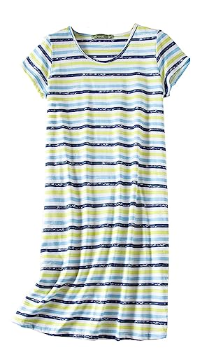 CHUNG Damen Nachthemden Kurzarm Nachtkleid Schlafhemd Sommer Schlafshirt Kurzarmshirt Baumwolle Nachtwäsche Mit Sterne Animals Blau Streifen, L von CHUNG