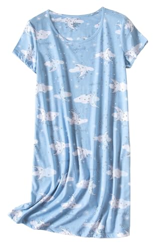 CHUNG Damen Nachthemden Kurzarm Nachtkleid Schlafhemd Sommer Schlafshirt Kurzarmshirt Baumwolle Nachtwäsche Mit Sterne Animals Bluemoon, L von CHUNG