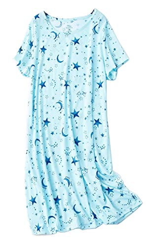 CHUNG Damen Nachthemden Kurzarm Nachtkleid Schlafhemd Sommer Schlafshirt Kurzarmshirt Baumwolle Nachtwäsche Mit Sterne Animals Bluestar, M von CHUNG