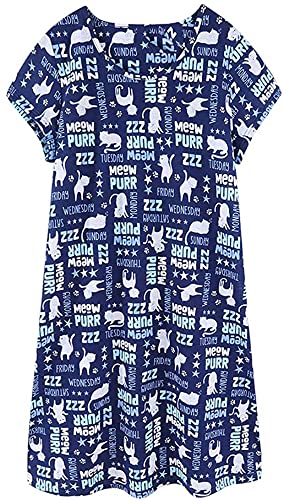 CHUNG Damen Nachthemden Kurzarm Nachtkleid Schlafhemd Sommer Schlafshirt Kurzarmshirt Baumwolle Nachtwäsche Mit Sterne Animals Navy Cat, S von CHUNG