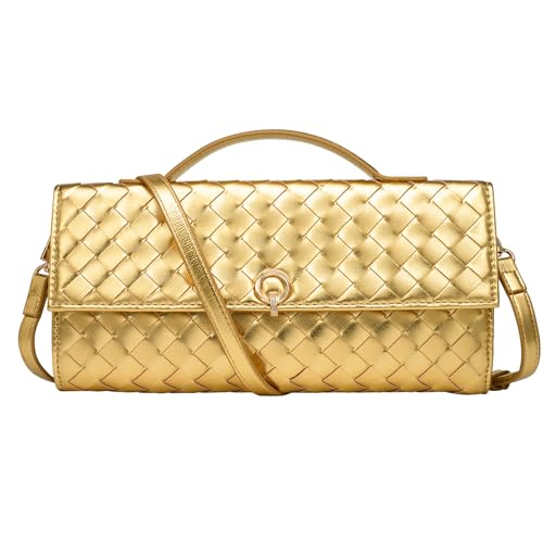 CHUNLI Elegante gewebte Clutch-Geldbörse für Damen, Designer-Crossbody-Tasche mit Tragegriff oben, formelle Abend-Handtasche aus PU-Leder, Gold von CHUNLI