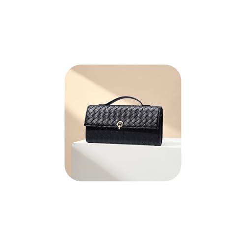 CHUNLI Elegante gewebte Clutch-Geldbörse für Damen, Designer-Crossbody-Tasche mit Tragegriff oben, formelle Abend-Handtasche aus PU-Leder, Schwarz von CHUNLI