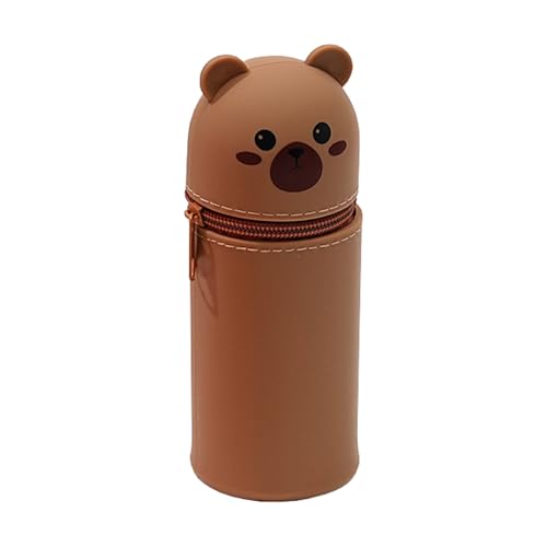 2 in 1 Silikon Braunbär Federmäppchen CHUNLINLAODA-2 in 1 Weiche Braunbär Silikontasche Kawaii Federmäppchen Federmappe und Stiftehalter Mäppchen Tiere Schlampermäppchen für Mädchen und Jungen (Braun) von CHUNLINLAODA