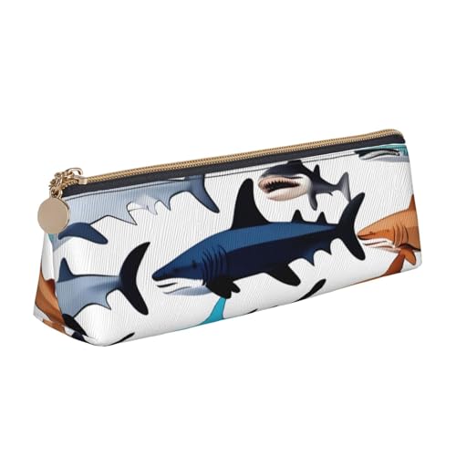 CHUNMINW Federmäppchen mit Haifischmuster, minimalistisch, dreieckig, Leder, Kosmetik-Organizer mit Volldruck, für Reisen, Arbeit von CHUNMINW