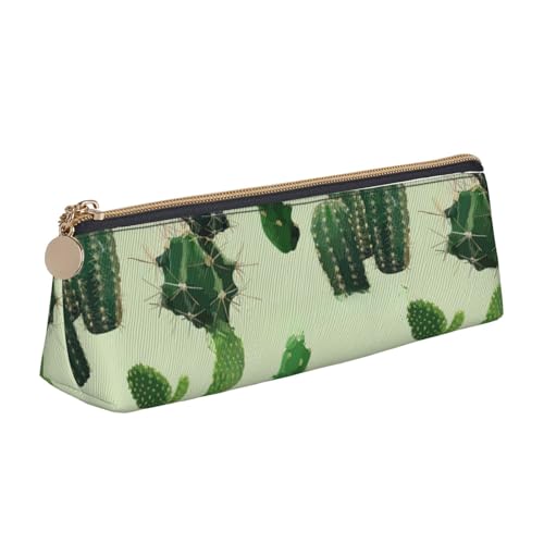 CHUNMINW Kaktus Print Minimalistisches Dreieck Leder Federmäppchen Kosmetik Organizer mit Volldruck für Reisen Arbeit von CHUNMINW