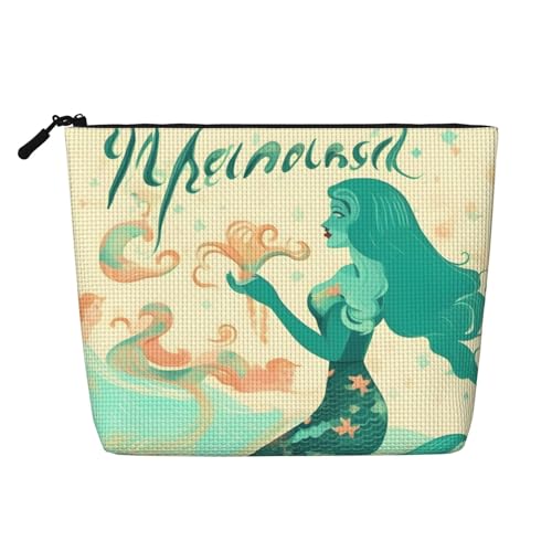 CHUNMINW Kosmetiktasche mit Retro-Meerjungfrauen-Druck, Reißverschluss, Make-up-Tasche, Reise-Kosmetiktasche, Organizer, wasserdicht, Schwarz, Einheitsgröße von CHUNMINW