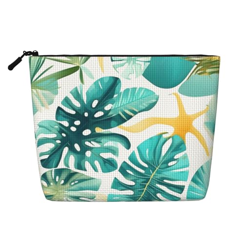 CHUNMINW Kosmetiktasche mit tropischem Strandpflanzen-Motiv, Reißverschluss, Make-up-Tasche, Reise-Kosmetiktasche, Organizer, wasserdicht, Schwarz, Einheitsgröße von CHUNMINW