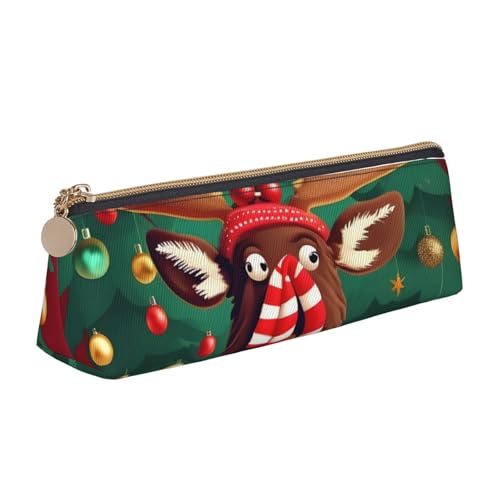 CHUNMINW Lustige Dreieck Leder Mäppchen mit Weihnachtselch Print Minimalistische Kosmetiktasche Volldruck Kosmetik Organizer für Reisen und Arbeit, Weiß, Taglia Unica, Elegantes Design von CHUNMINW