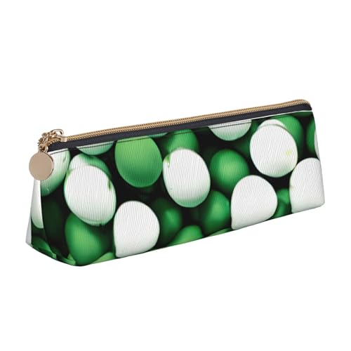 CHUNMINW Minimalistisches Dreieck Leder Federmäppchen mit grünem Druck und Fußball Kosmetiktasche Organizer mit Volldruck für Reisen und Arbeit, Weiß, Taglia Unica, Elegantes Design von CHUNMINW