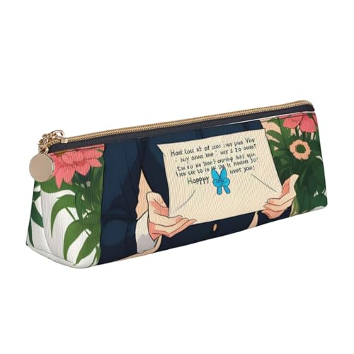 CHUNMINW Minimalistisches dreieckiges Federmäppchen aus Leder mit Aufdruck "Happy Mother's Day", Kosmetik-Organizer mit Volldruck, für Reisen, Arbeit von CHUNMINW